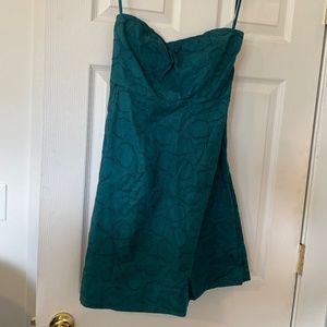 Dark teal strapless dress